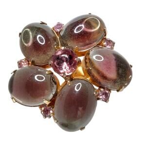 Vintage Purple Jelly Belly Flower Brooch Rhinestones